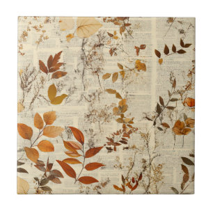 Carreau Feuilles Rustiques Brun Doré - Texture Automnale V