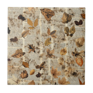Carreau Feuilles rustiques d'automne sur un journal vintag