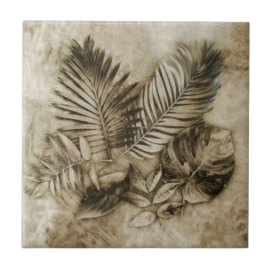 Carreau Feuilles Tropicales Fond Texturé Aspect Vintage