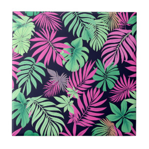 Carreau Feuilles Tropicales Vibrantes Motif Néon