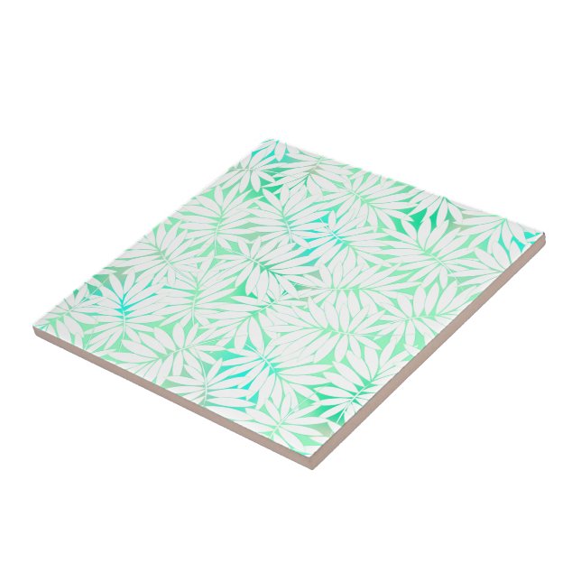 Carreau Feuilles tropicaux blancs et verts (Côté)