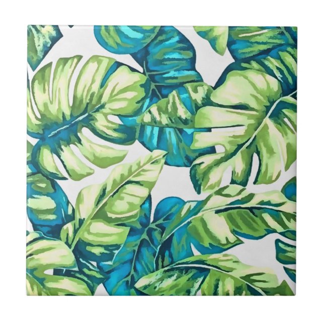 Carreau Feuilles tropicaux colorés de Banana et Monstera (Devant)
