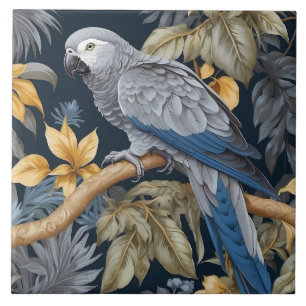 Carreau Feuilles tropicaux du perroquet gris d'Afrique