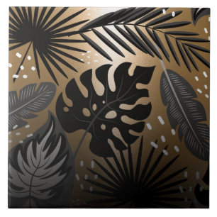 Carreau Feuilles tropicaux noirs et dorés