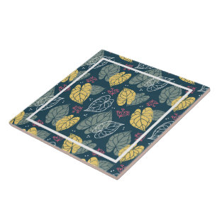 Carreau Feuilles tropicaux stylisés jaune et vert sauge