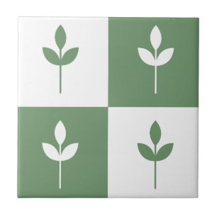Carreau Feuilles vert sauge tendance et blanc simple moder
