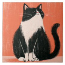 Fier Minimaliste Chat Smoking Sur Orange