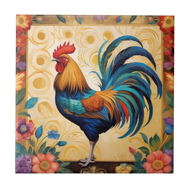 Carreau Fier Rooster Coloré Design de ferme (Devant)