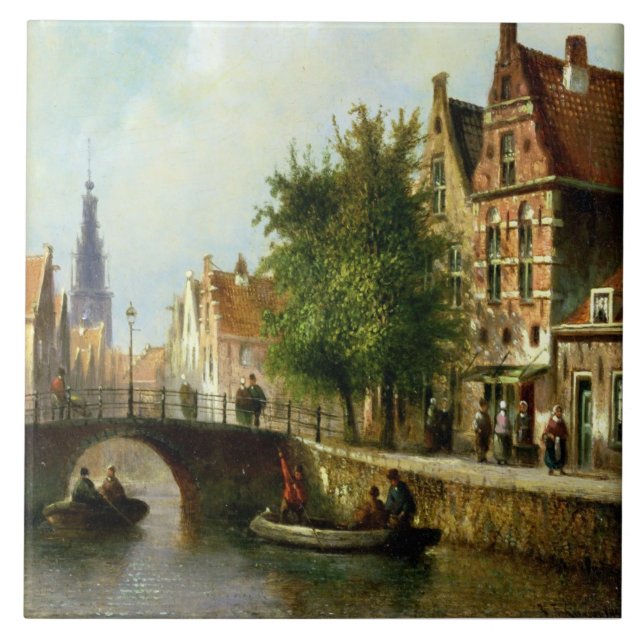 Carreau Figures sur un canal, Amsterdam (huile sur le (Devant)