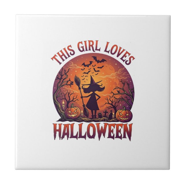 Carreau Fille aime Halloween Sorcière Citrouilles Chauves- (Devant)