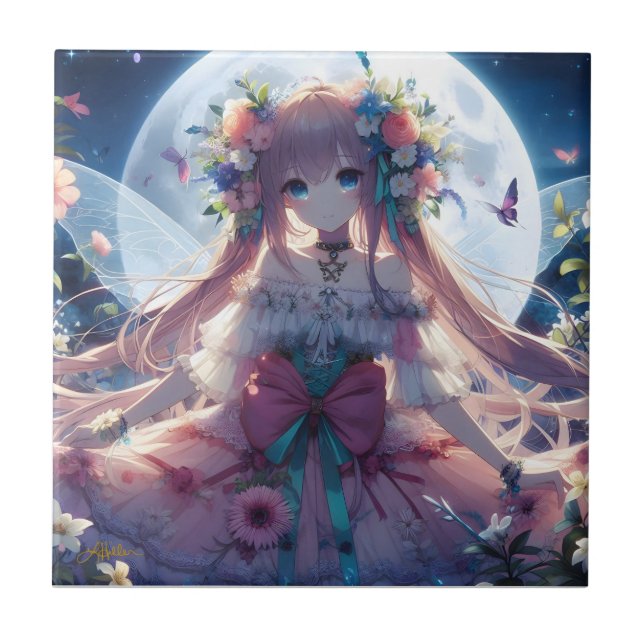 Carreau Fille Anime Fleur Lune Fée (Devant)