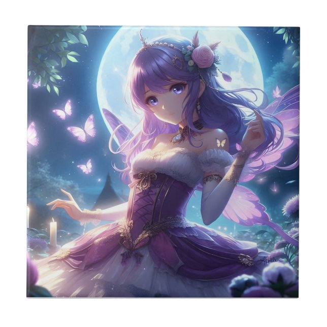 Carreau Fille Anime Papillon Violet Aile Lune Fée  (Devant)
