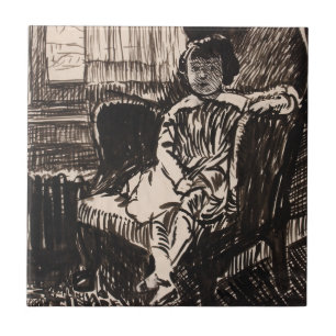 Carreau Fille assise à la chaise (vers 1917-1918) Toile Im