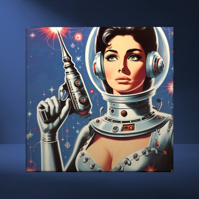 Carreau Fille astronaute de la science-fiction vintage (Créateur téléchargé)