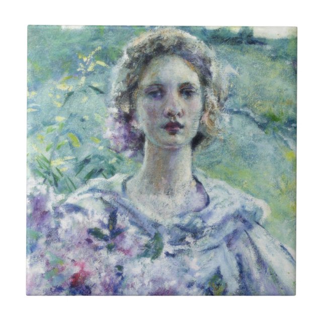 Carreau Fille aux fleurs violettes (par Robert Reid) (Devant)