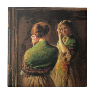 Carreau Fille avec châle vert (par Joseph DeCamp)
