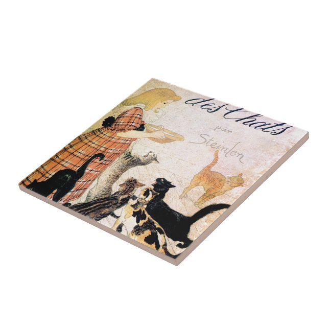 Carreau Fille avec des chats, Alexandre Steinlen (Côté)