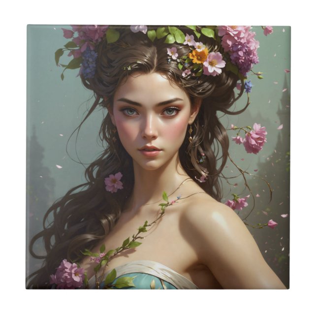 Carreau Fille avec des fleurs dans ses cheveux (Devant)