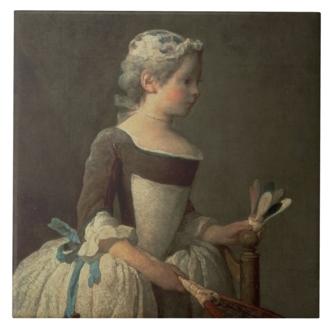 Carreau Fille avec la raquette et le volant (Devant)