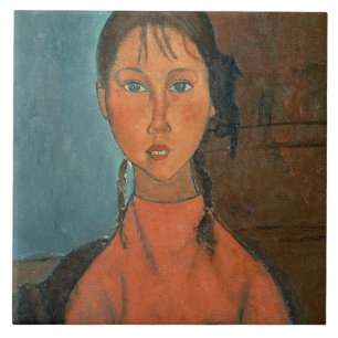 Carreau Fille avec les tresses, c.1918 (huile sur la