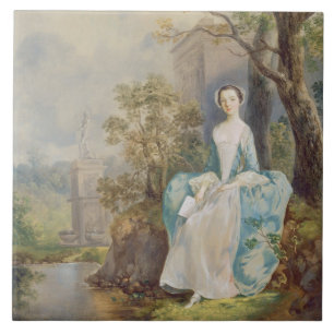 Carreau Fille avec un livre posé en parc, c.1750 (huile