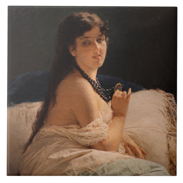 Carreau Fille avec un médaillon (par Gerolamo Induno) (Devant)