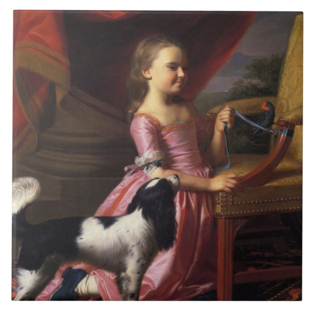 Carreau Fille avec un oiseau et un chien (John Singleton C (Devant)