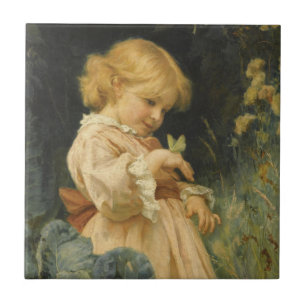 Carreau Fille avec un papillon jaune (par Frederick Morgan