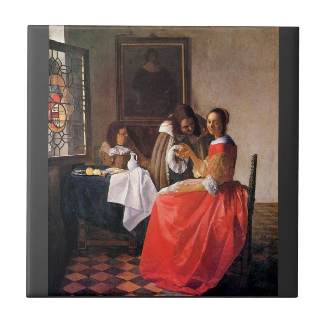 Carreau Fille avec un verre de vin par Johannes Vermeer (Devant)