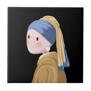 Carreau Fille avec une boucle d'oreille de perle
