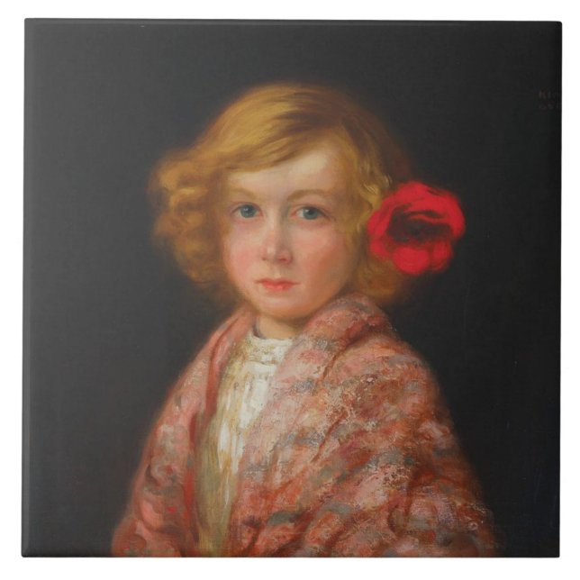 Carreau Fille avec une fleur rouge dans ses cheveux (Devant)