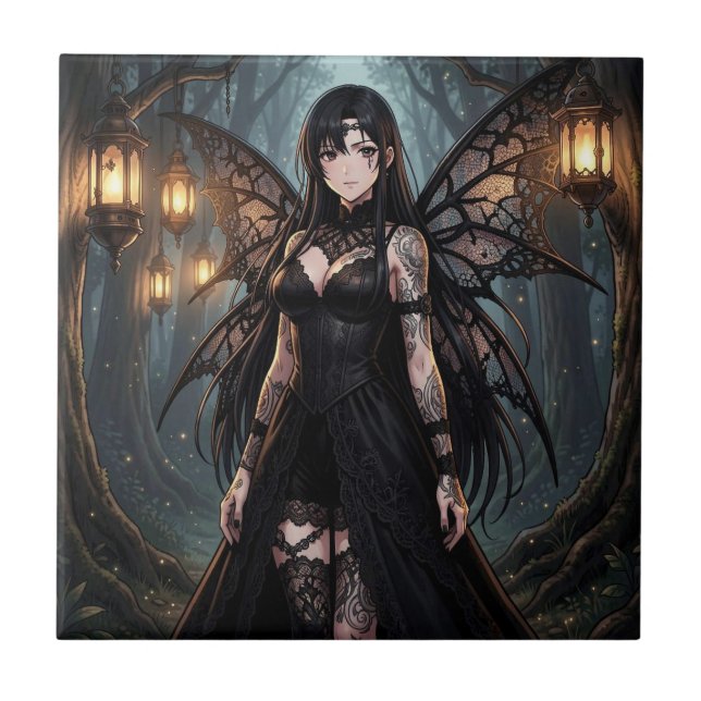 Carreau Fille de fée d'anime gothique dans une forêt encha (Devant)