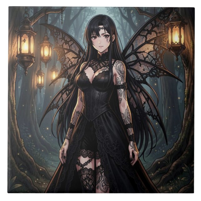Carreau Fille de fée d'anime gothique dans une forêt encha (Devant)