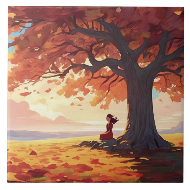 Carreau Fille de prière d'arbre d'automne (Devant)