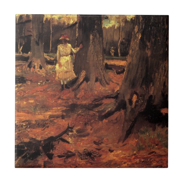 Carreau Fille en blanc dans les bois par Vincent van Gogh (Devant)
