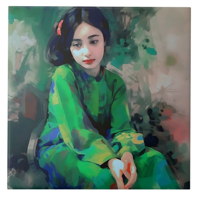 Carreau Fille en robe verte (Devant)