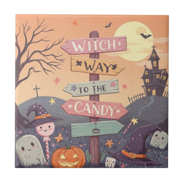 Carreau Fille Halloween - Sorcière jusqu'au bonbon (Devant)