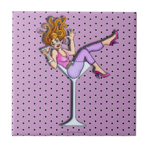 Carreau Fille Pin- dans une tuile (rouge) en verre de