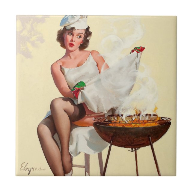Carreau Fille pin-up barbecue (Devant)