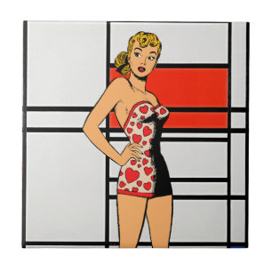 Carreau Fille Pin-Up Rétro Rencontre Mondrian – Artistique