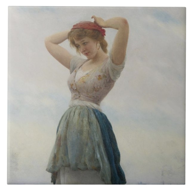 Carreau Fille Se détendre sur la plage (Devant)