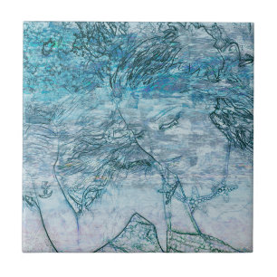 Carreau Fille Sirène Turquoise Vert Bleu Nautique Vagues O