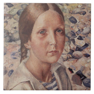 Carreau Fille sur une plage de galets