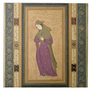 Carreau Fille tenant un aigrette, de la grande aube de