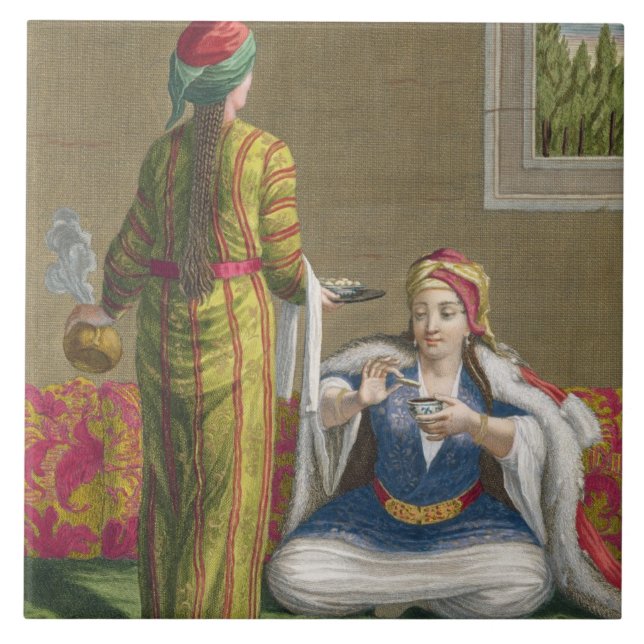 Carreau Fille turque, ayant le café sur le sofa, 18ème (Devant)