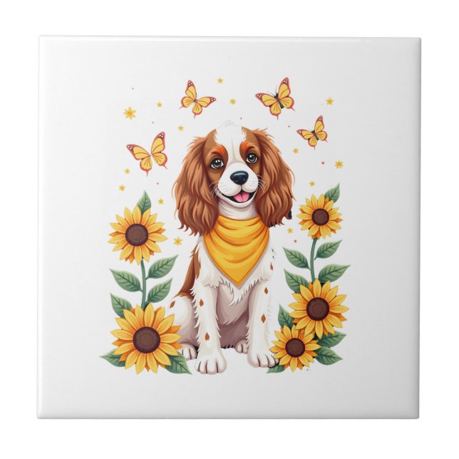 Carreau Filles Femmes Maman Cavalier King Charles Spaniel  (Devant)