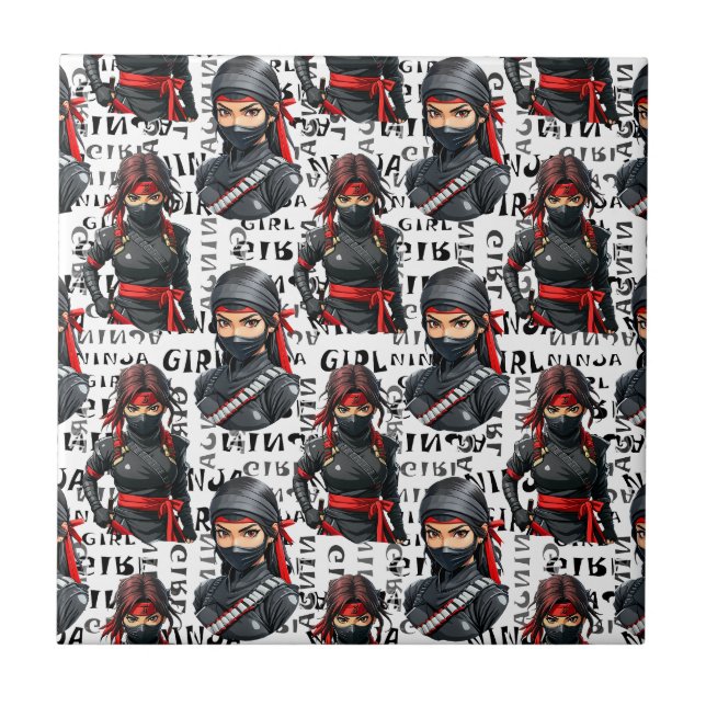 Carreau Filles Ninja Anime avec motif de texte Design (Devant)