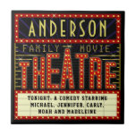 Carreau Film Theatre Marquee Home Cinéma | Personnalisé<br><div class="desc">Profitez d'une soirée cinéma en famille avec style avec ce dessous de verre de boisson en mosaïque de théâtre / théâtre original. Fabriqué pour ressembler à un chapiteau de cinéma rétro avec des faux lumières et beaucoup de scintillement, ce design personnalisé est l'accessoire idéal pour tout cinéphile. Les couleurs principales...</div>