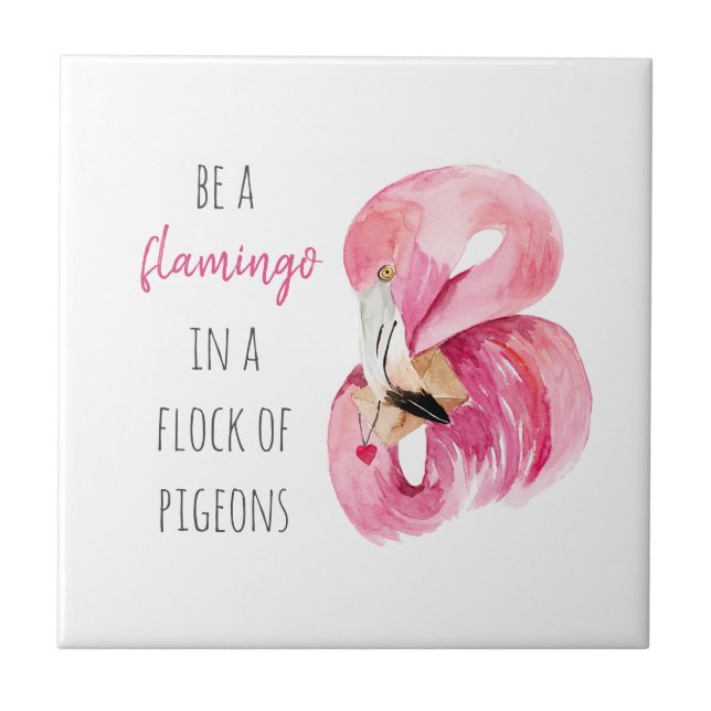 Carreau Flamant rose Aquarelle Exotique Rose Moderne Avec  (Devant)