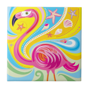Carreau Flamant Rose avec Étoile de Mer
